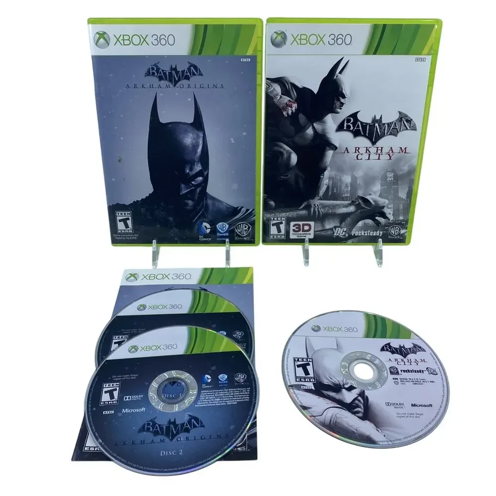 Batman Arkham Origins CIB & Arkham City Xbox 360 Game Lot Complete Tested